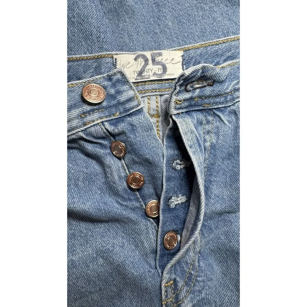 Free People We the Free Maggie Straight Leg Distressed Jeans Women 25 Button Fly